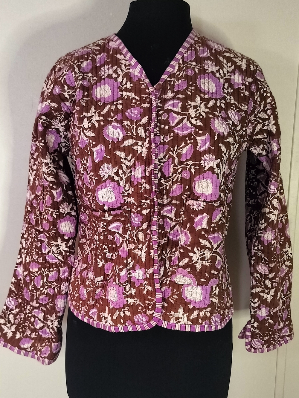 Quilted Floral Jacket in Brown & Lavender